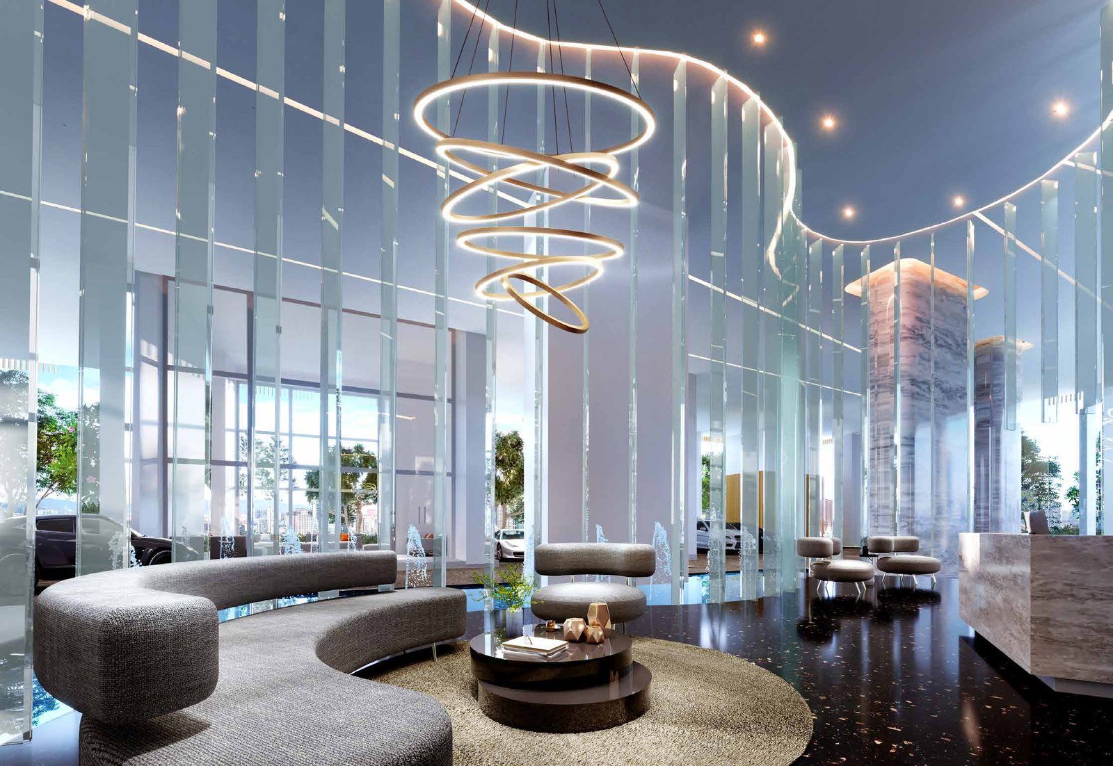 Lobby lounge and full-height glazing