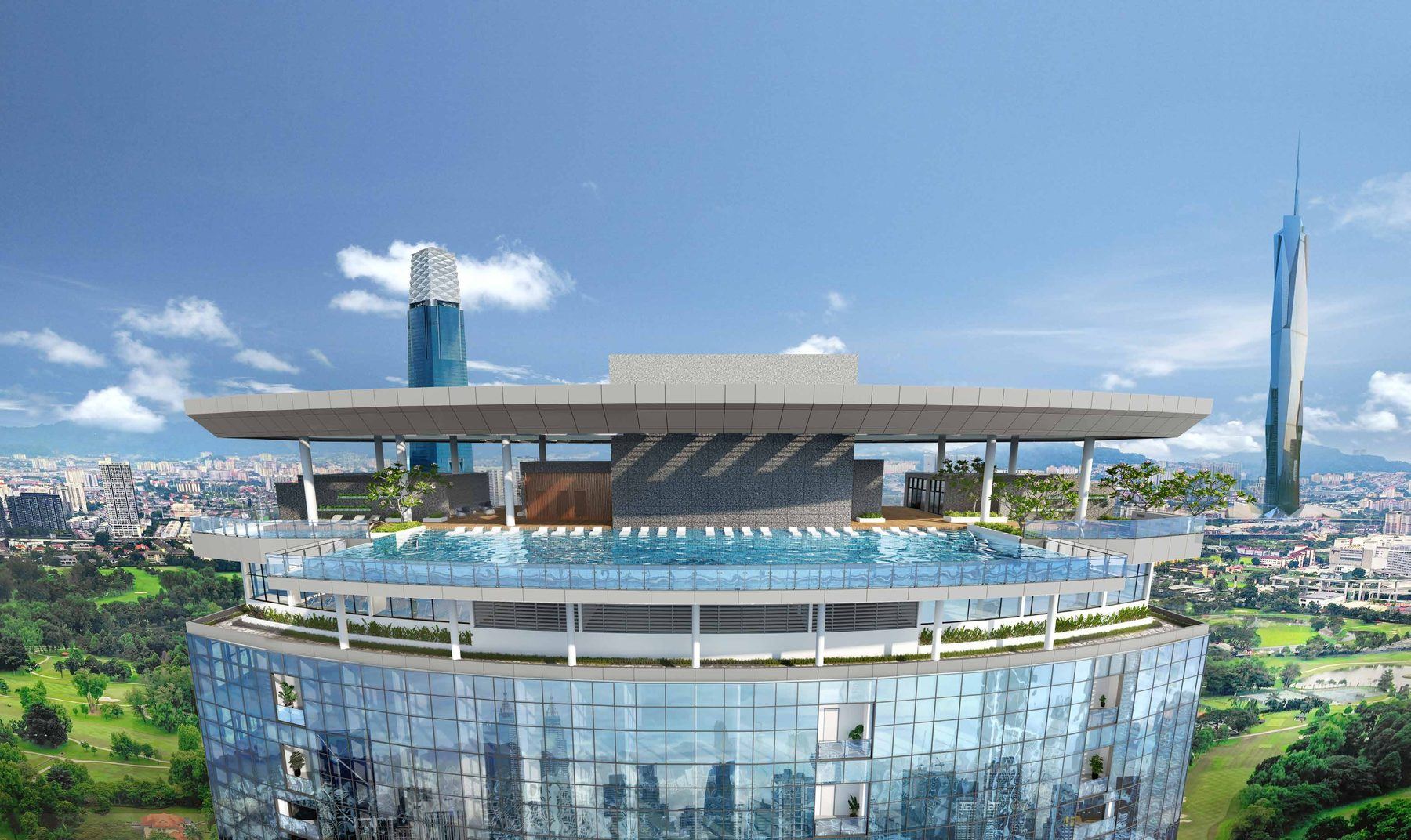 The crown of the tower and the sky pool, from outside