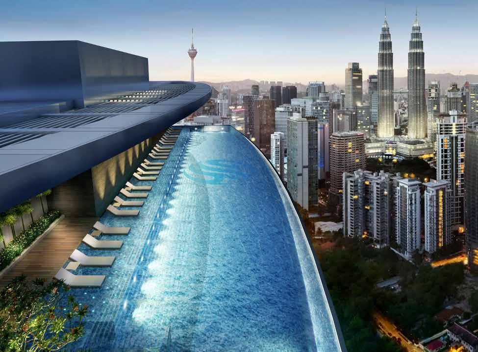 The sky pool at night above Kuala Lumpur