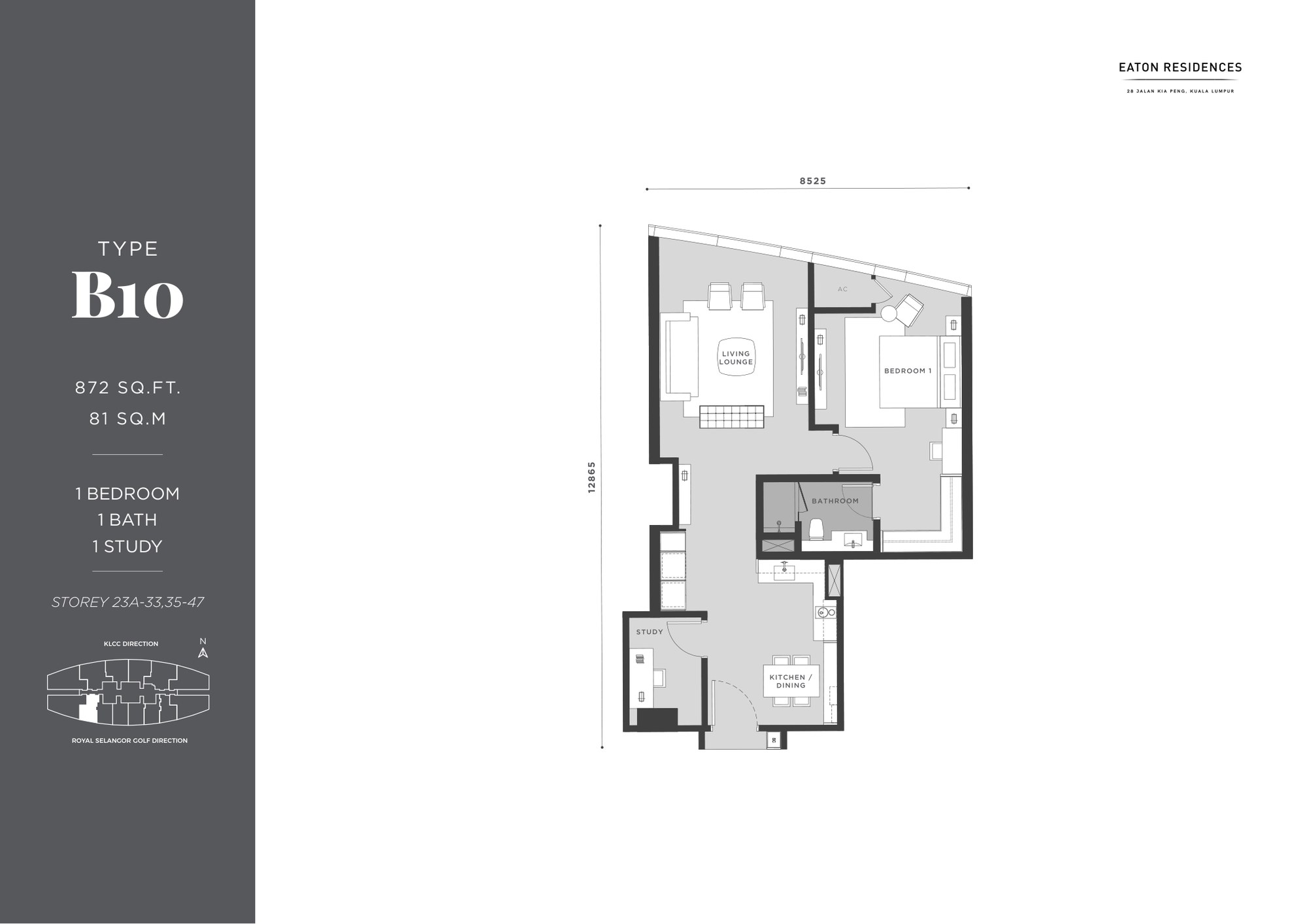 Type B10 floor plan, 872 sq ft