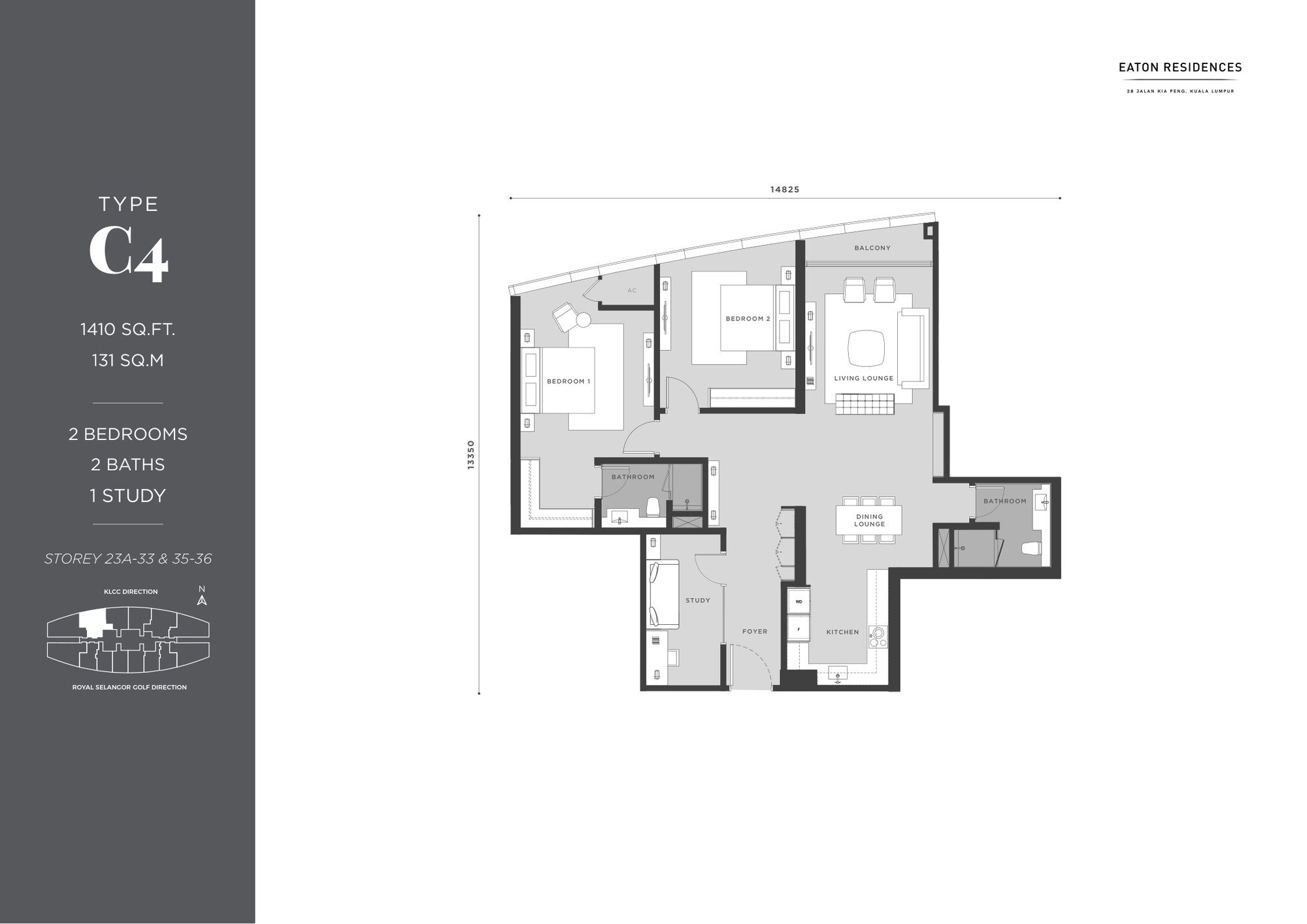 Type C4 floor plan, 1410 sq ft